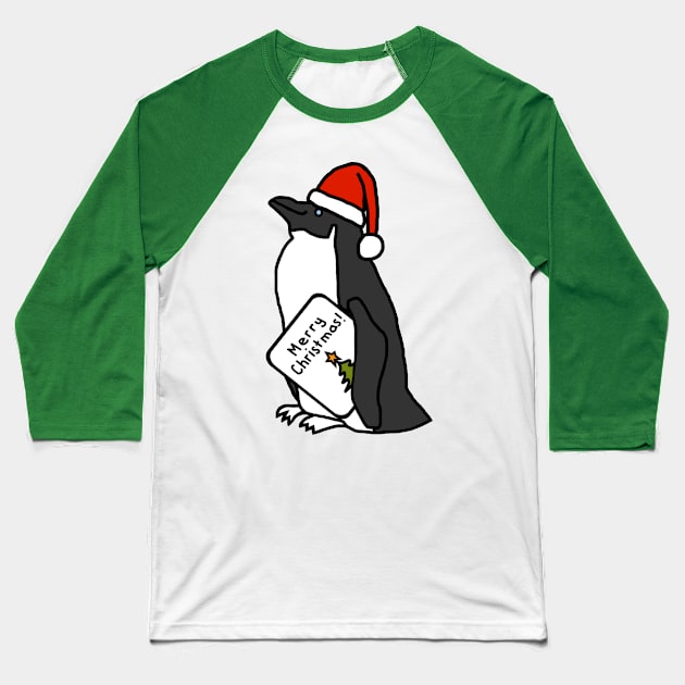 Cool Penguin Says Merry Christmas Baseball T-Shirt by ellenhenryart